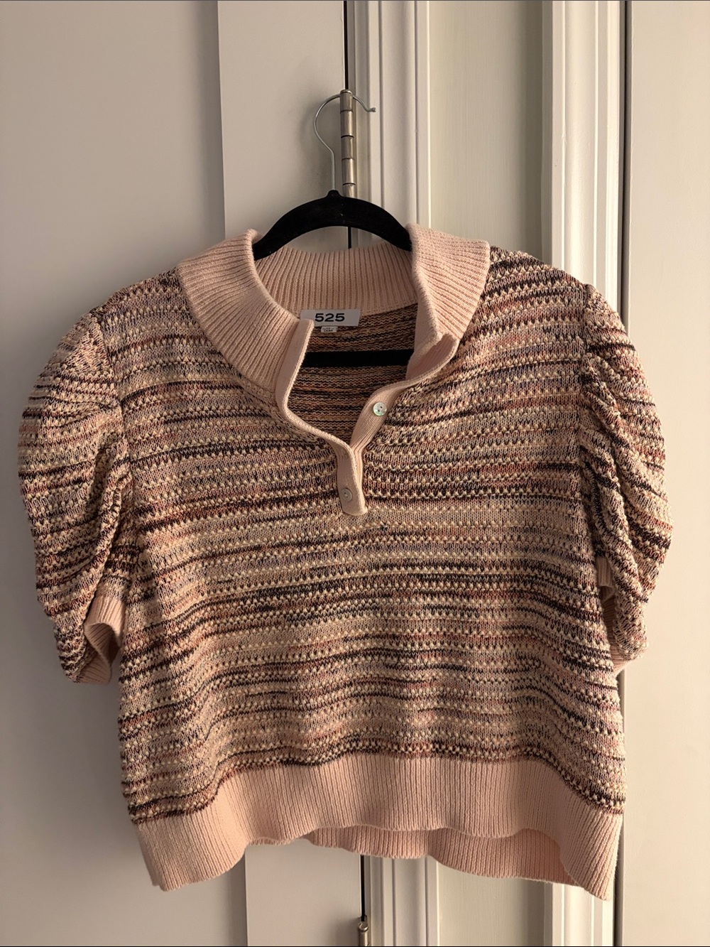 525 America Pink Multicolor Striped Knit Polo Sweater